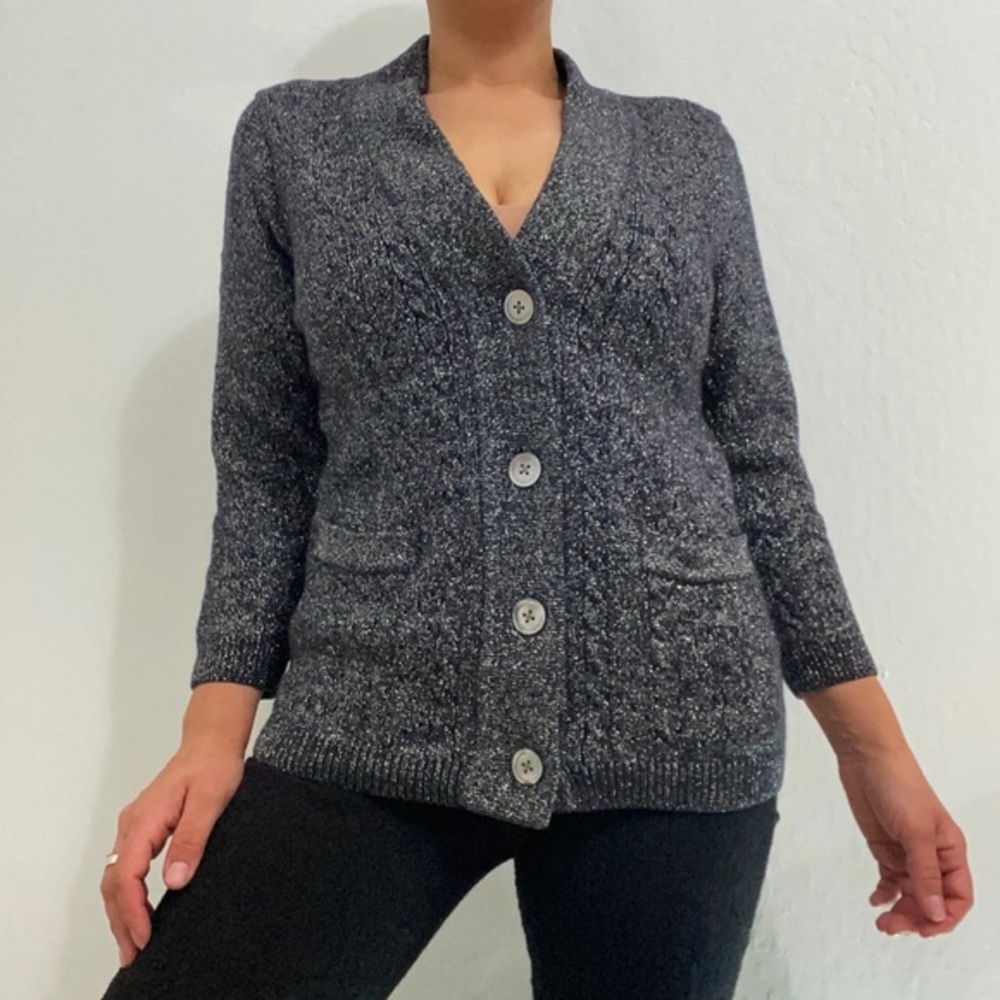 Premier Collection Vintage Women’s PM Metallic Cable Knit V Cardigan Sweater